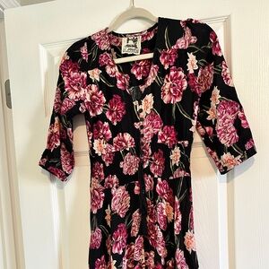 Jaase Black and Pink Floral Long Sleeve Dress